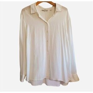 Vince Stretch Silk Button Up Blouse White Size 1x Capsule Minimal Career workwea